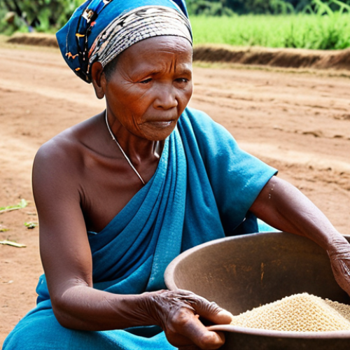 **

A Tanzanian grandmother, her face etched with wisdom, skillfully preparing Uji using traditional methods. Show the process, from grinding grains to the fermentation stage, emphasizing the cultural significance of Uji preparation. The background should feature a simple, rural setting.

**